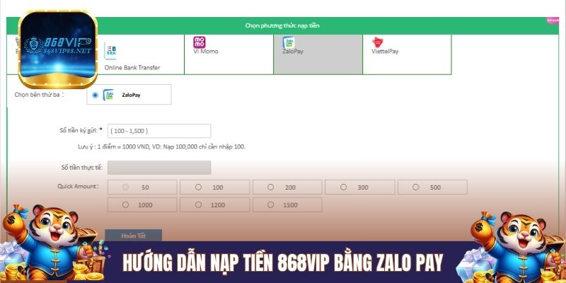 Hướng dẫn nạp tiền 868VIP bằng Zalo Pay